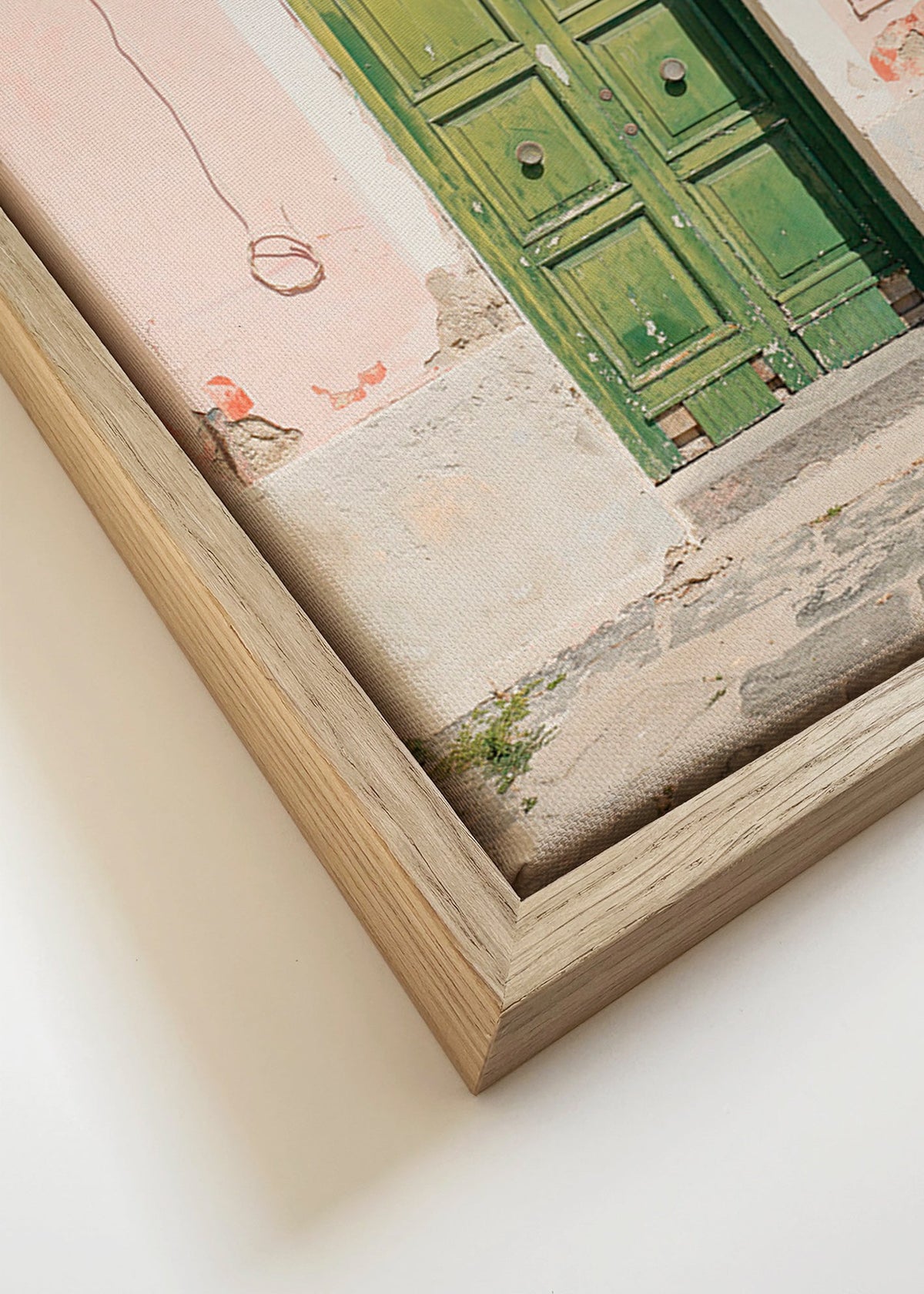 Obraz do kuchyně: zelené dveře na růžové fasádě – Canvas detail