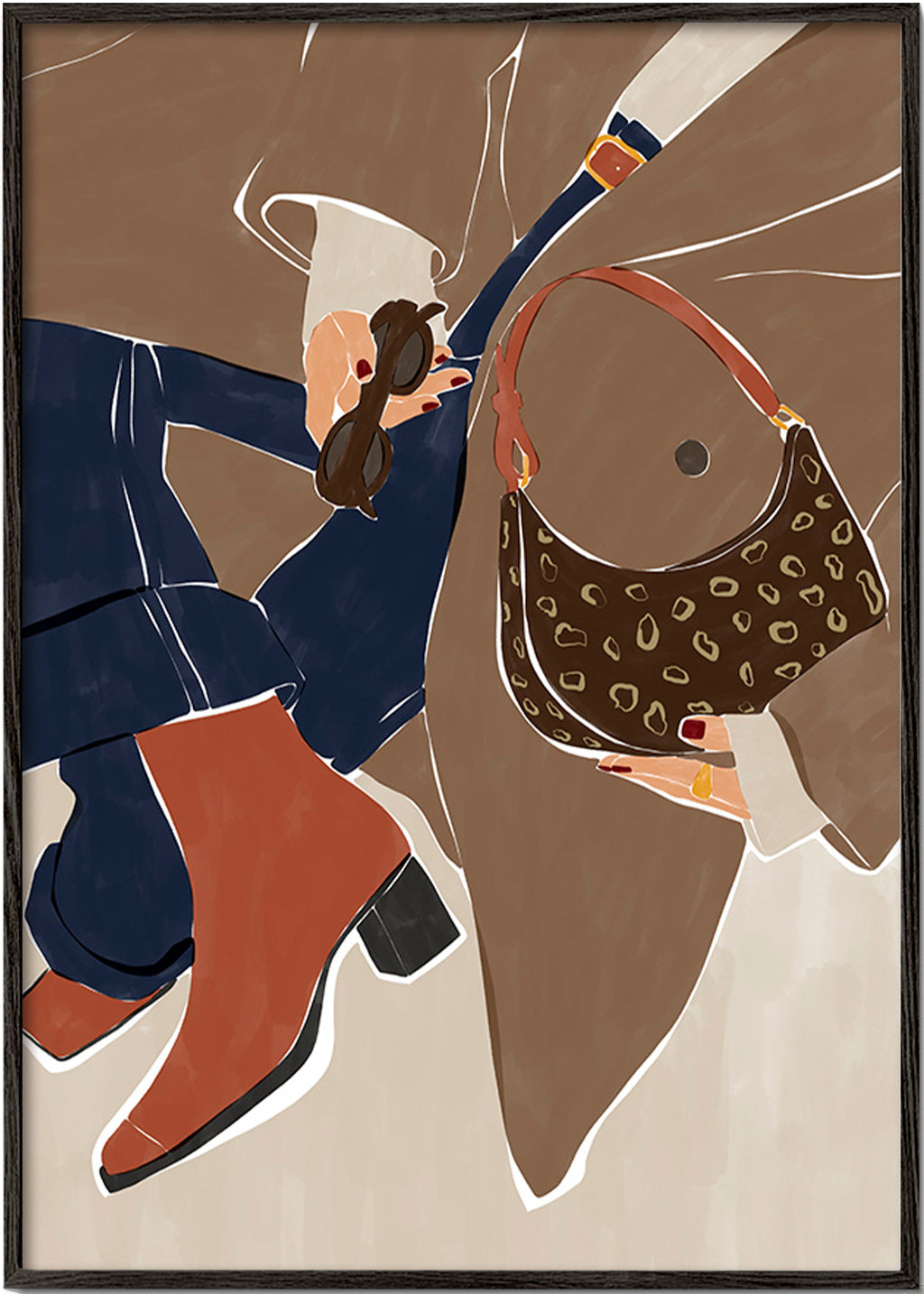 Ilustrace módy s kabelkou a botami – Black Frame