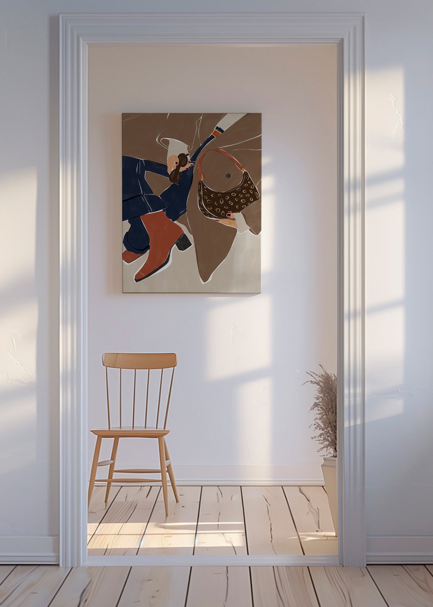 Ilustrace módy s kabelkou a botami – Canvas
