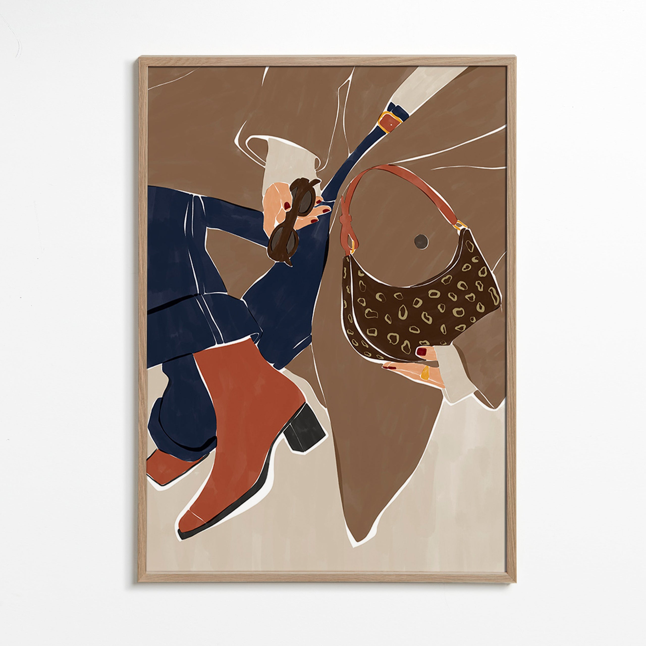 Ilustrace módy s kabelkou a botami – Oak Frame