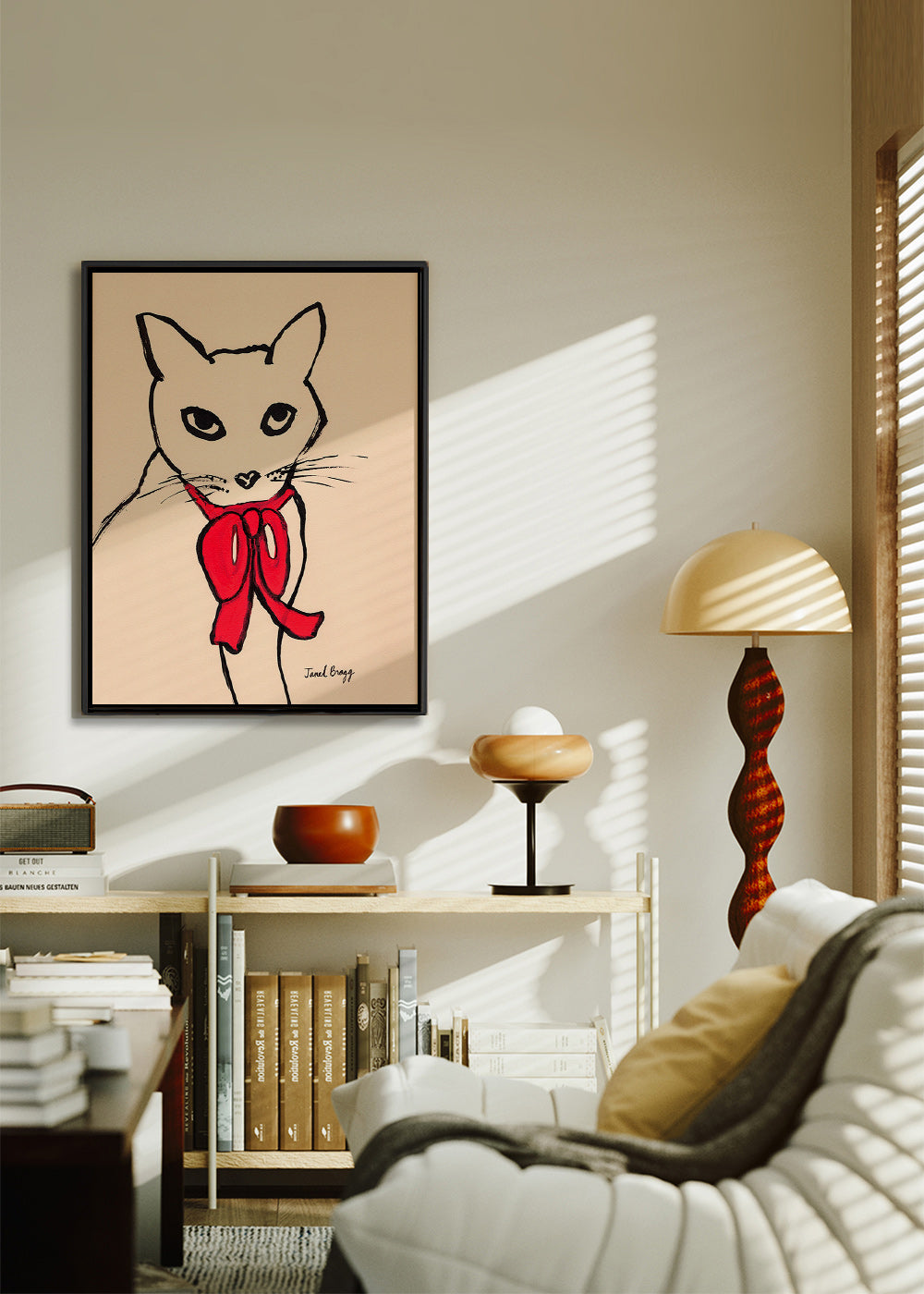 Obraz kočky s červenou mašlí a volným tahem – Canvas1