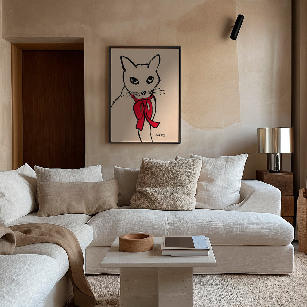 Obraz kočky s červenou mašlí a volným tahem – Canvas2