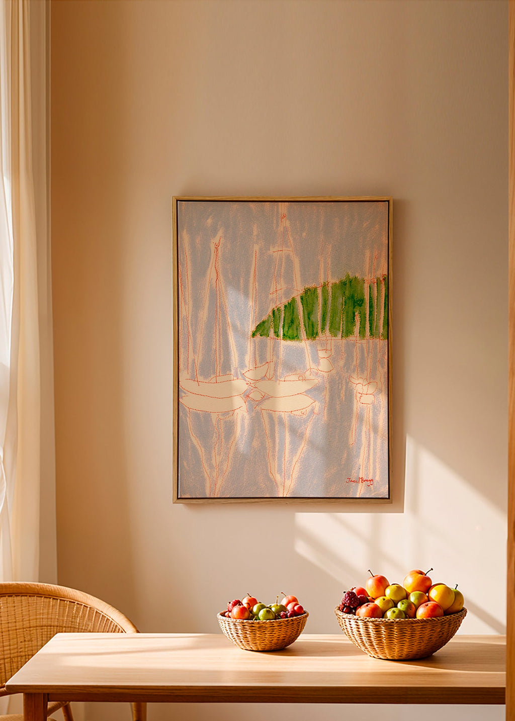 Krajinné umění s plachetnicemi a zeleným kopcem – Canvas1