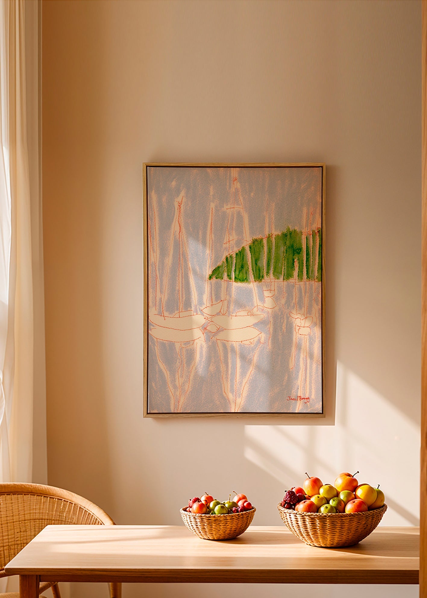 Krajinné umění s plachetnicemi a zeleným kopcem – Canvas1