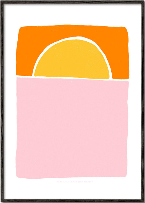 Abstrakt obraz půlkruh růžová a oranžová – Black Frame