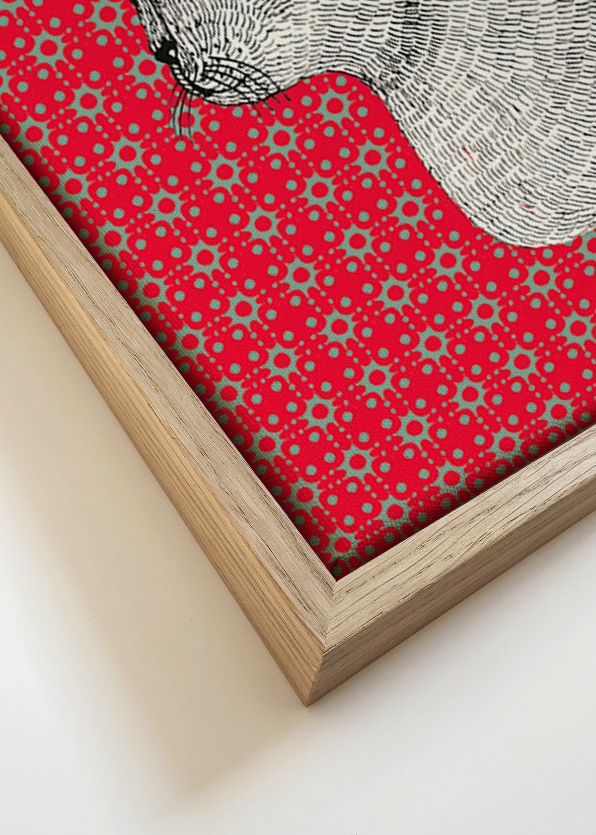 Kočka v profilu na červeném vzoru – Canvas detail