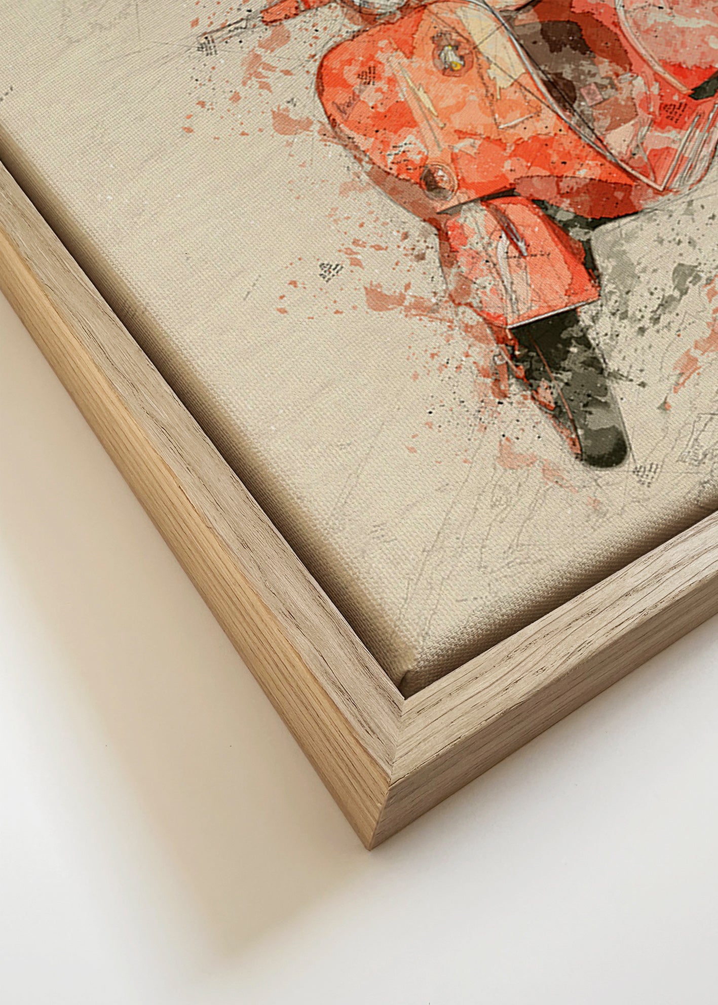 Ilustrace Červená Vespa na texturovaném pozadí – Canvas detail