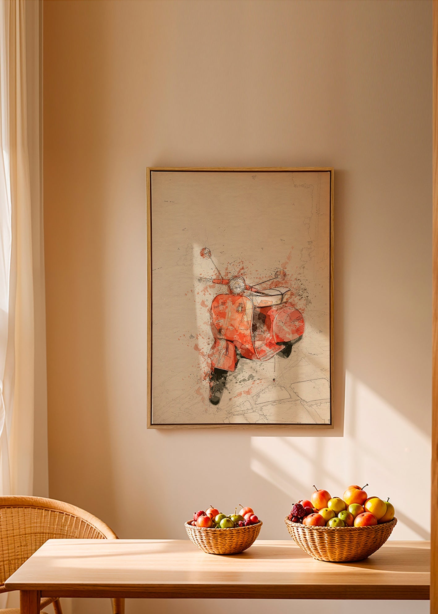 Ilustrace Červená Vespa na texturovaném pozadí – Canvas1