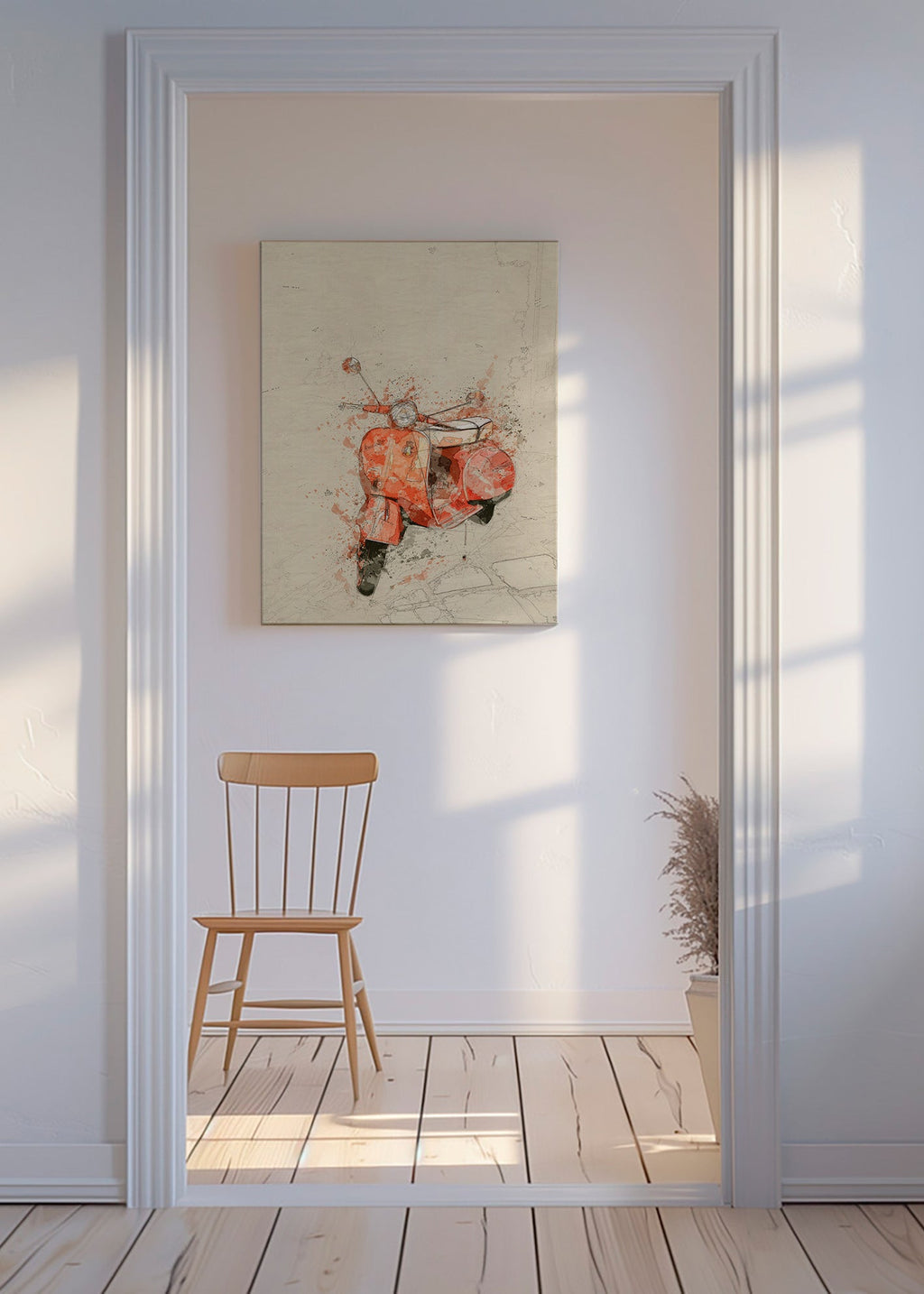 Ilustrace Červená Vespa na texturovaném pozadí – Canvas