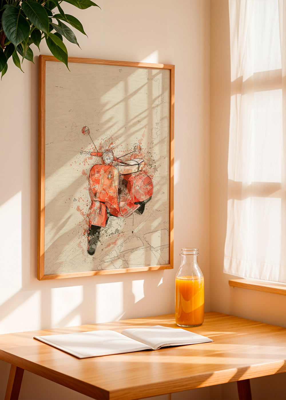 Ilustrace Červená Vespa na texturovaném pozadí – Product1