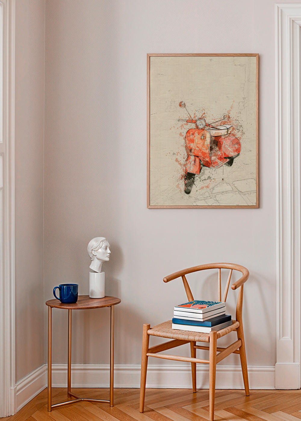 Ilustrace Červená Vespa na texturovaném pozadí – Product2