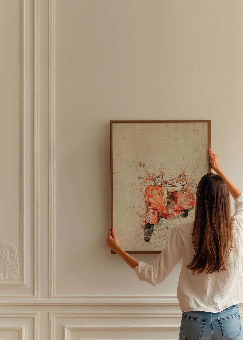 Ilustrace Červená Vespa na texturovaném pozadí – Product3