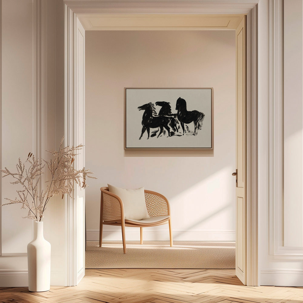 Tři koně: gestická kresba inkoustem – Canvas1