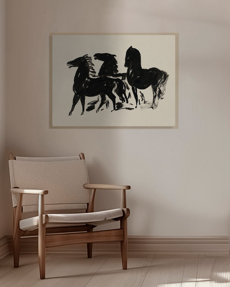 Tři koně: gestická kresba inkoustem – Canvas