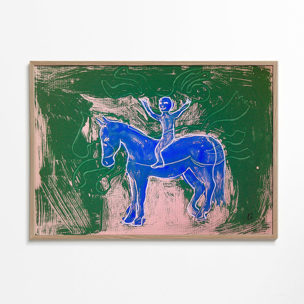 Obraz modrý kůň s jezdcem – Oak Frame