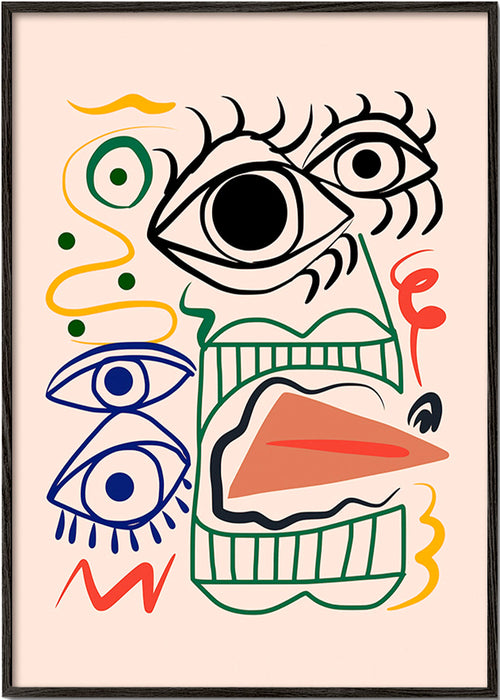 Lineární ilustrace s výraznýma očima – Black Frame