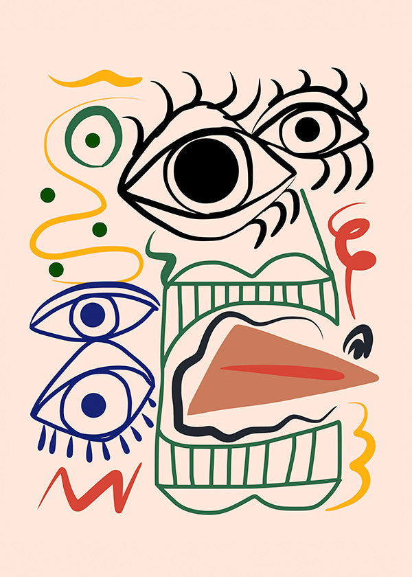 Lineární ilustrace s výraznýma očima