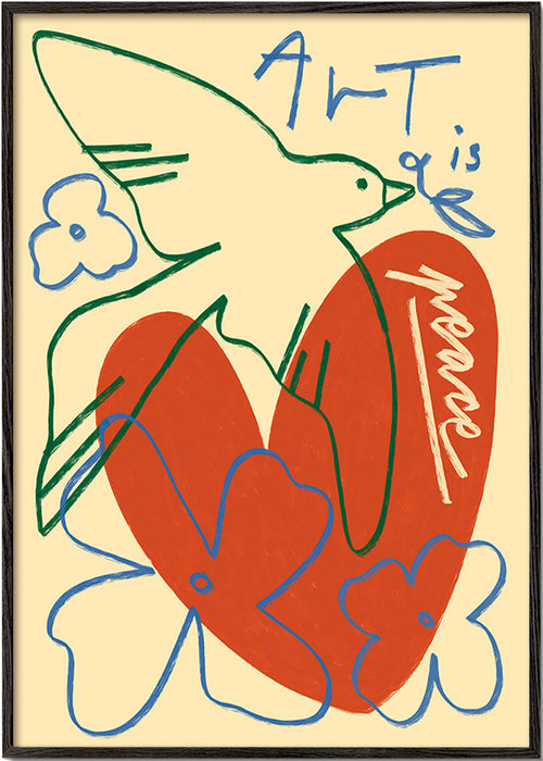 Ilustrace holubice a srdce volné tahy – Black Frame