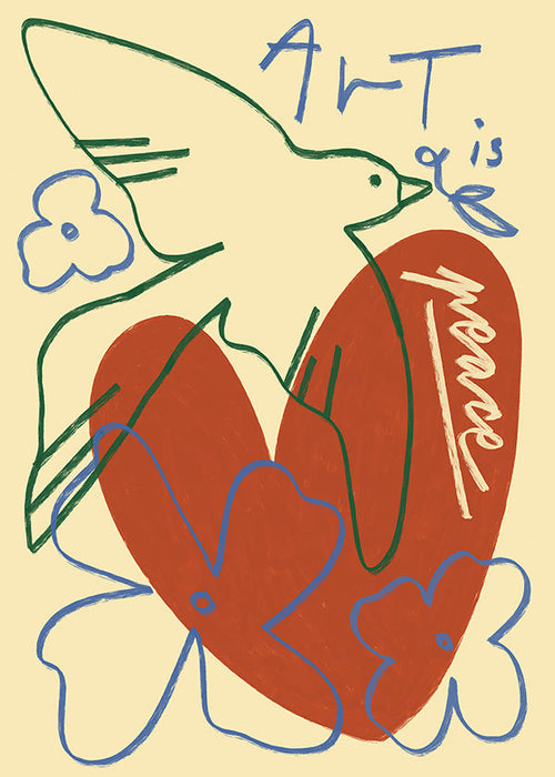 Ilustrace holubice a srdce volné tahy
