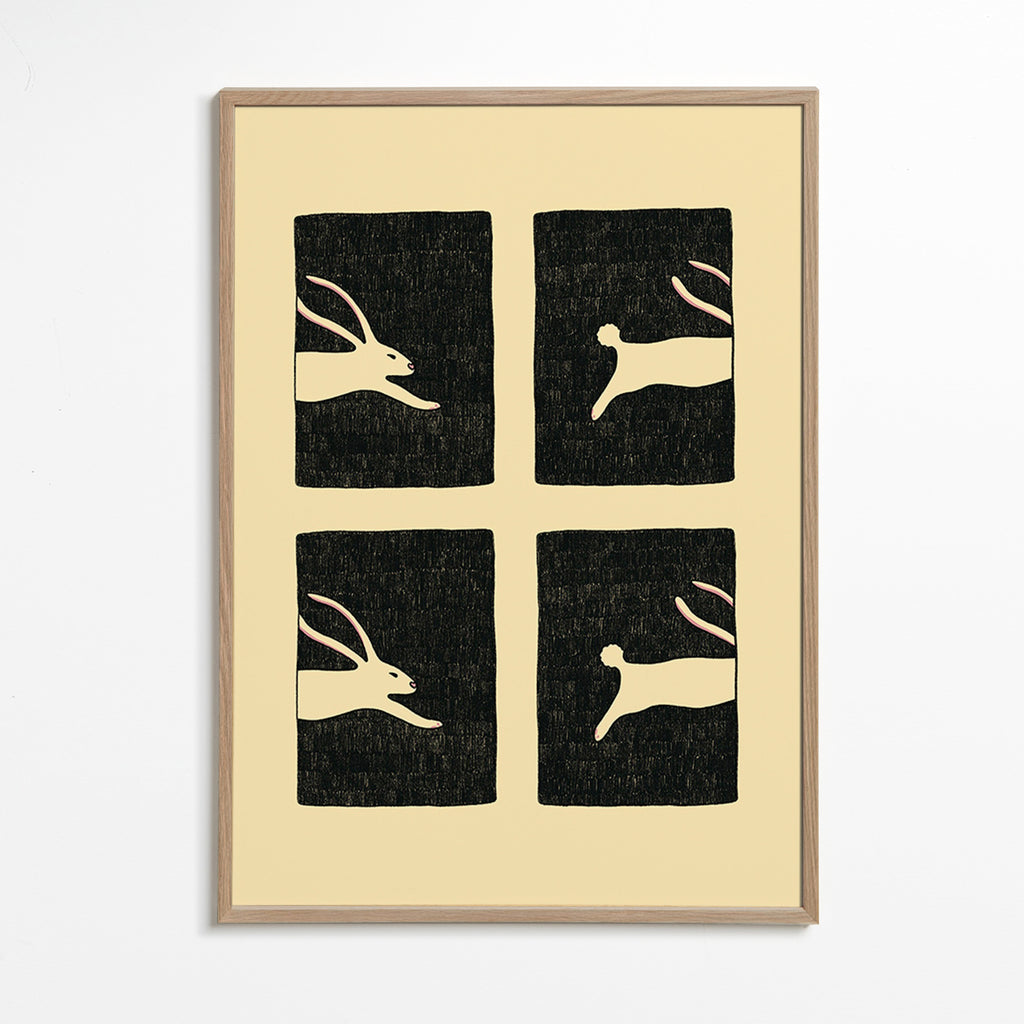 Obraz zajíci v panelech – Oak Frame
