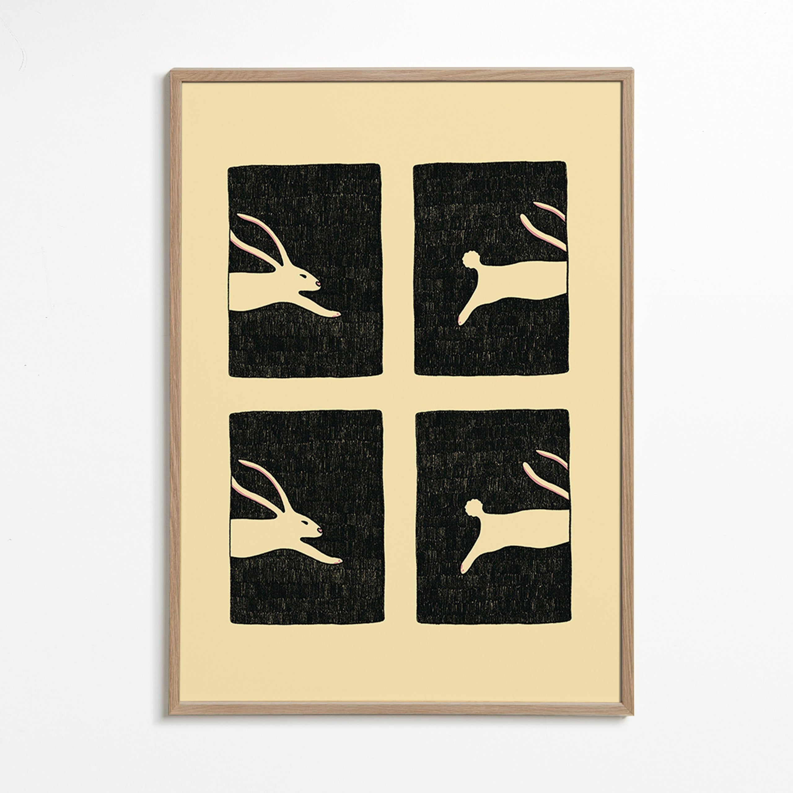 Obraz zajíci v panelech – Oak Frame