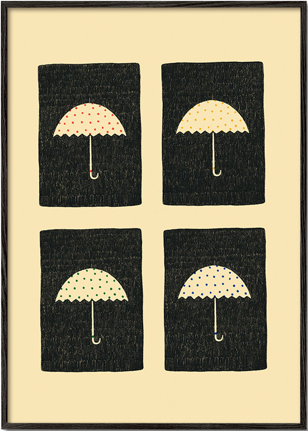Ilustrace opakujících se deštníků – Black Frame