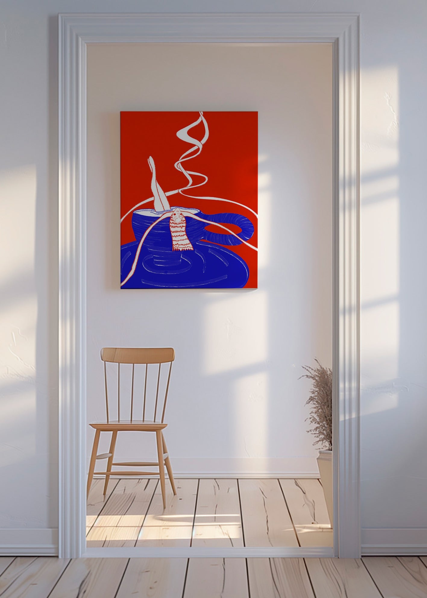 Obraz do kuchyně: modrý šálek s figurou – Canvas