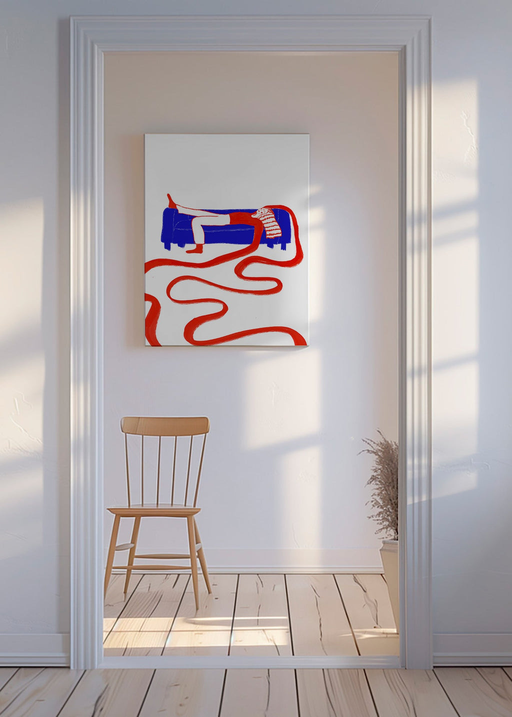 Ilustrace postavy odpočívající na pohovce – Canvas