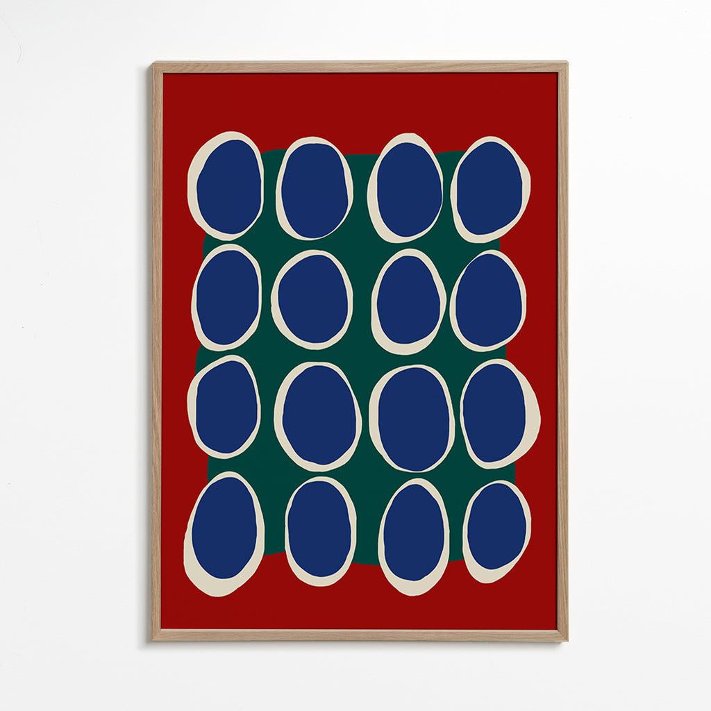 Geometrický obraz s modrými ovály a zeleným polem – Oak Frame