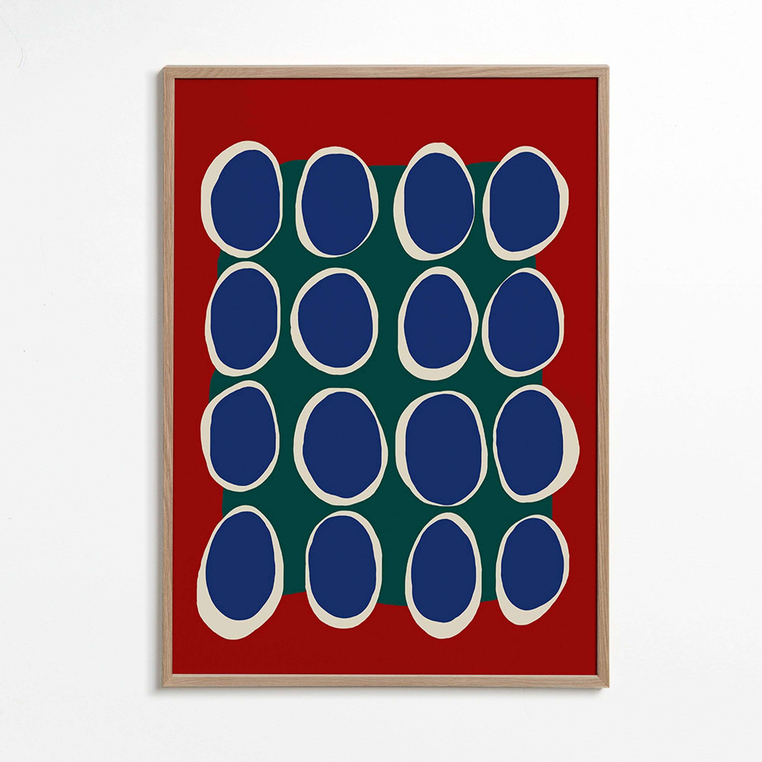 Geometrický obraz s modrými ovály a zeleným polem – Oak Frame