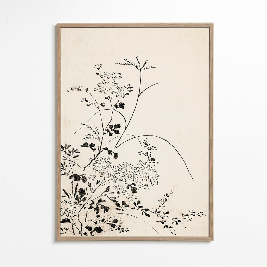 Botanický tisk inkoustem v japonském minimalismu – Oak Frame