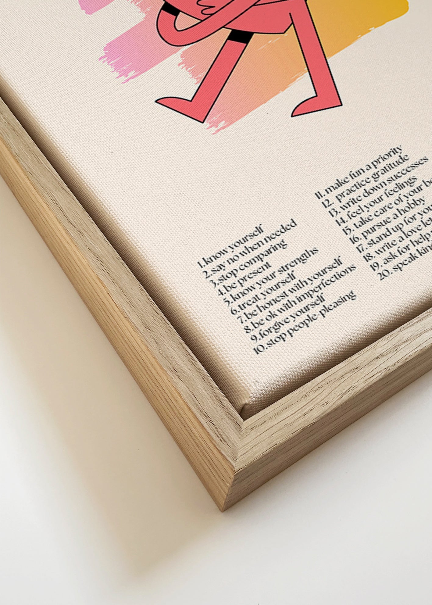 Ilustrace: Srdce objímající sebe na jemném pastelovém pozadí – Canvas detail