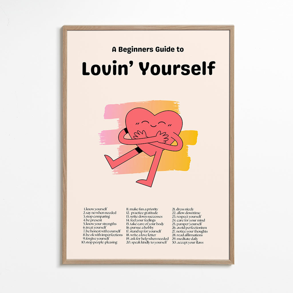 Ilustrace: Srdce objímající sebe na jemném pastelovém pozadí – Oak Frame
