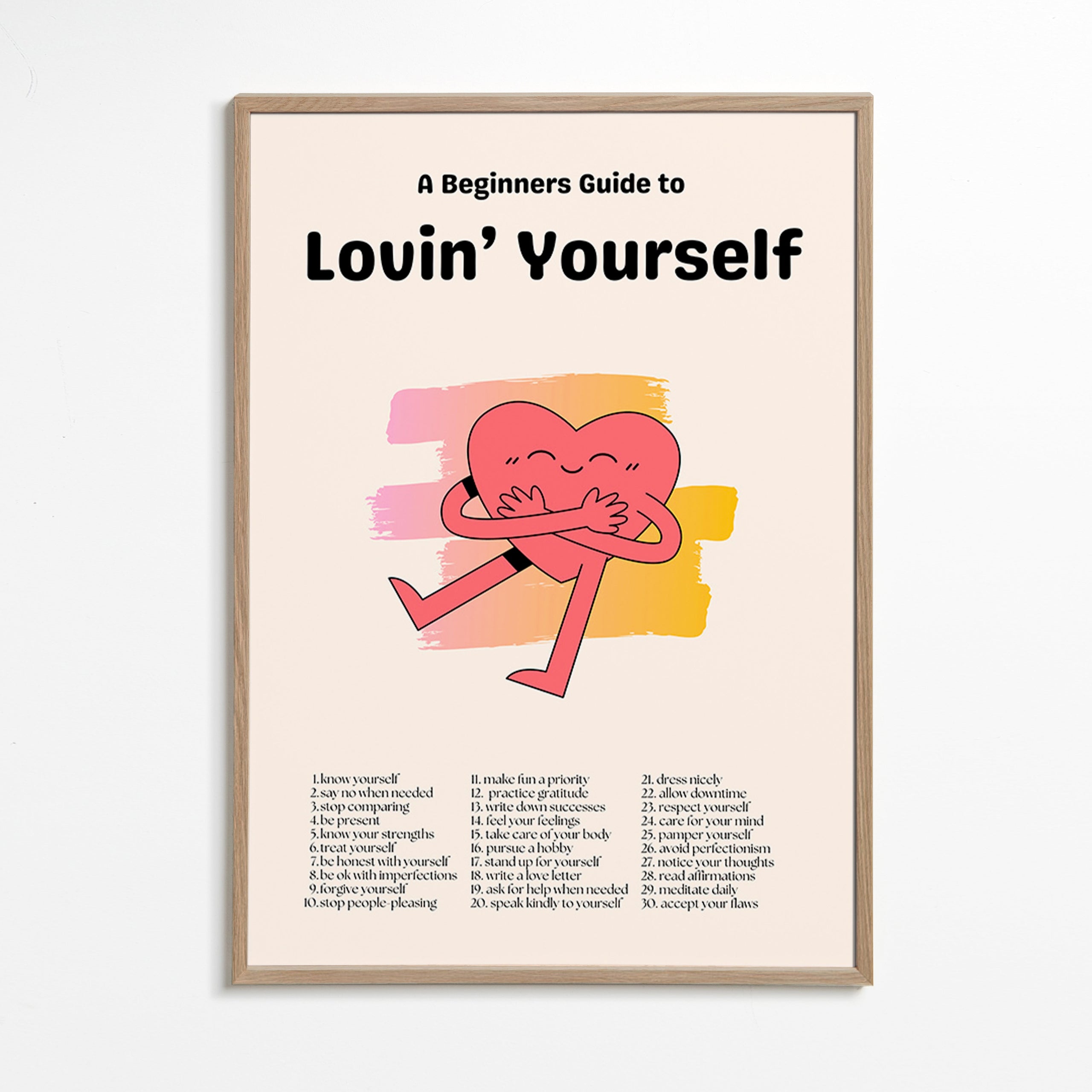 Ilustrace: Srdce objímající sebe na jemném pastelovém pozadí – Oak Frame