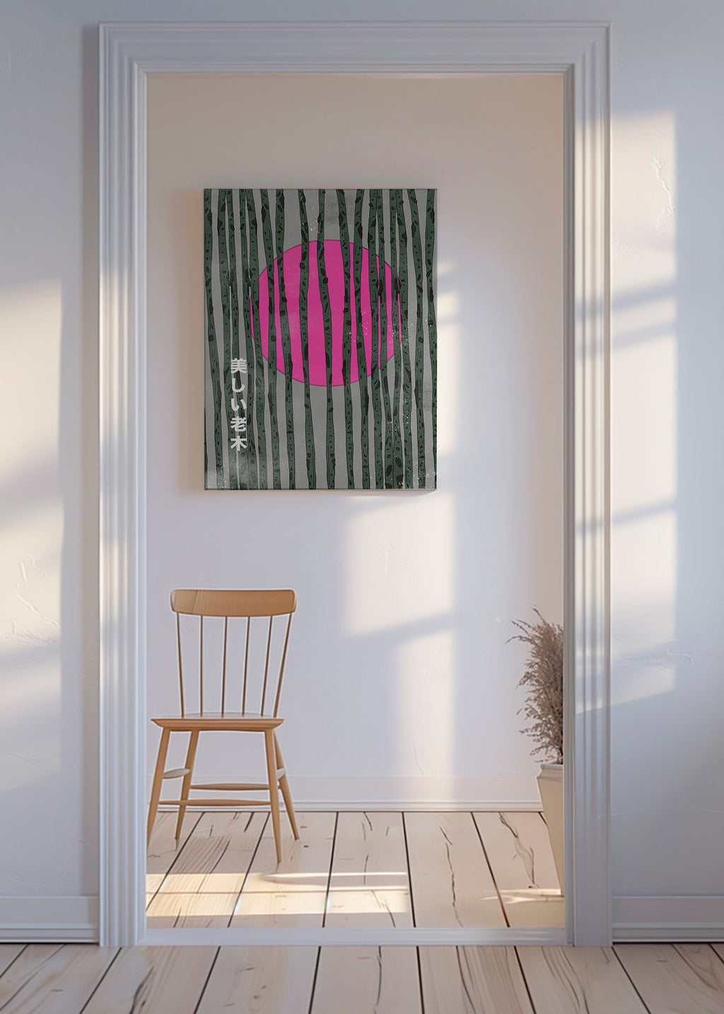 Botanický plakát růžový bambusový les – Canvas