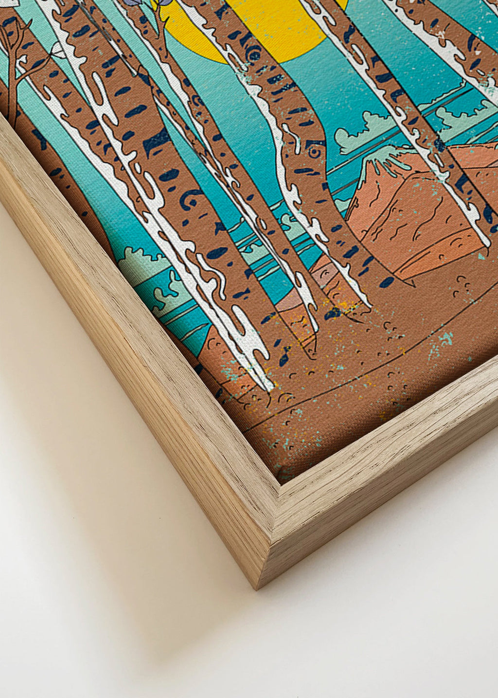 Krajinářské umění s japonskými břízami a žlutým sluncem – Canvas detail