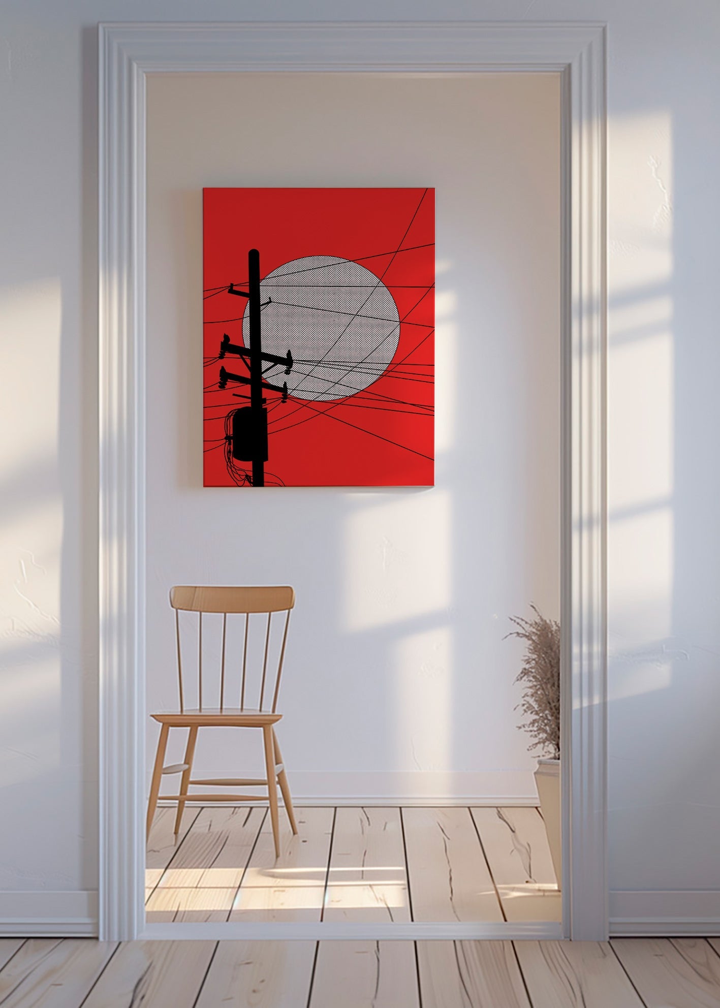 Ilustrace japonského slunce a kabelů – Canvas
