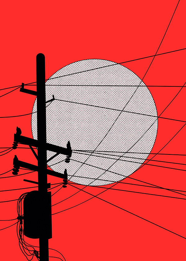 Ilustrace japonského slunce a kabelů