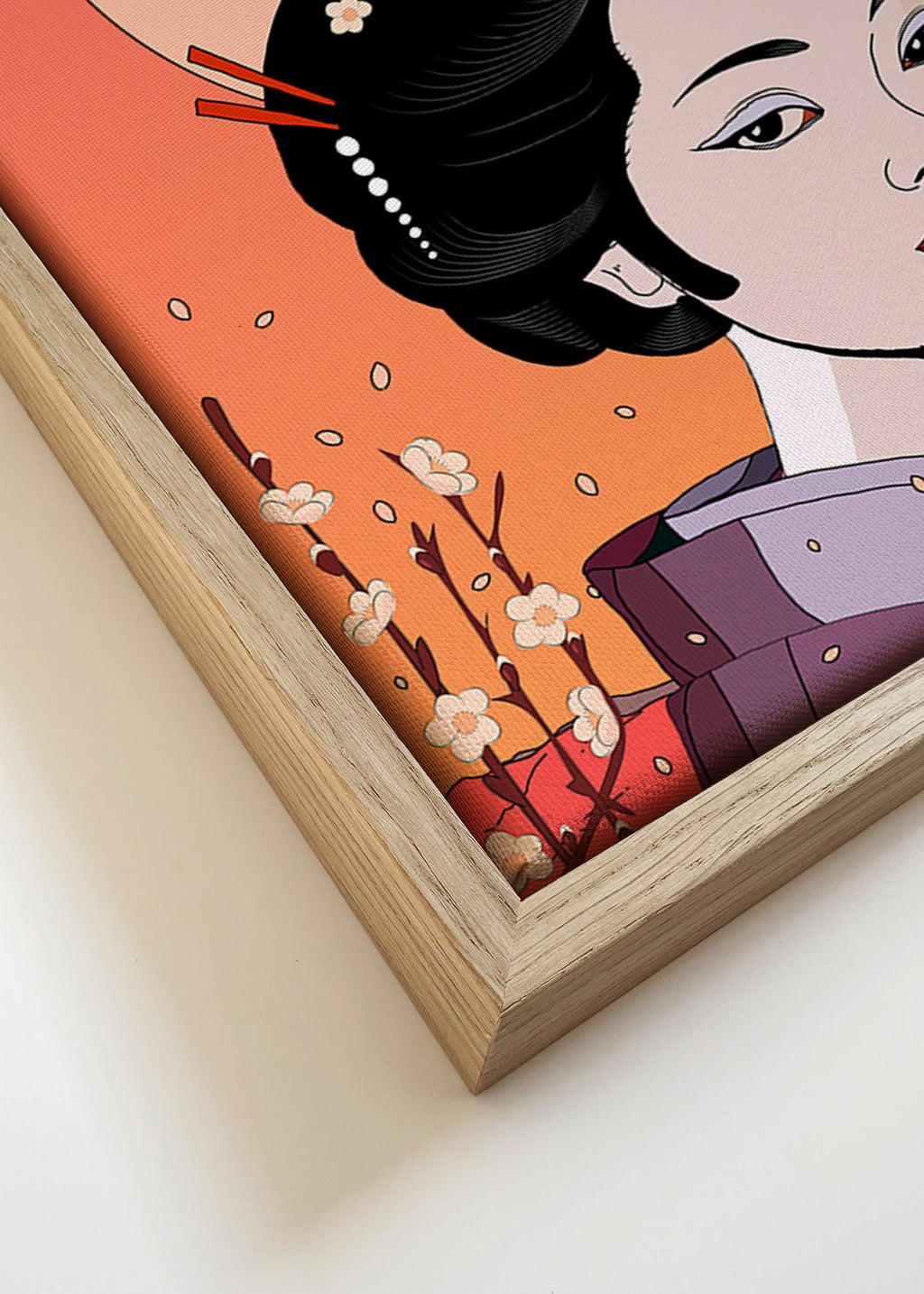 Ilustrace gejši při korálovém západu – Canvas detail