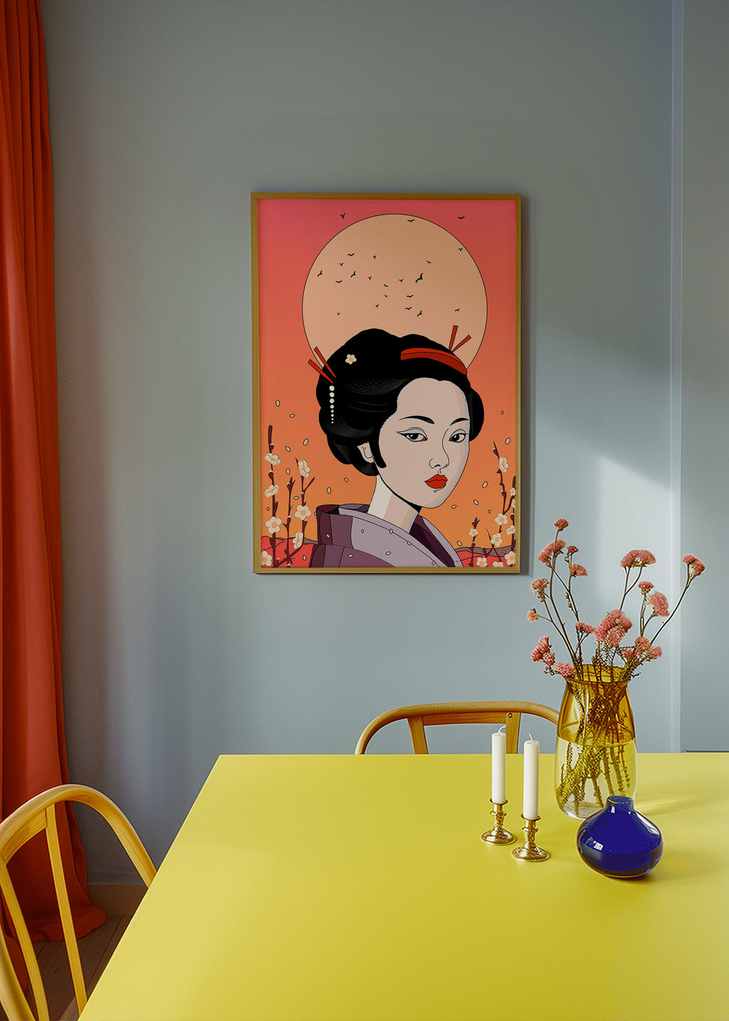 Ilustrace gejši při korálovém západu – Product3