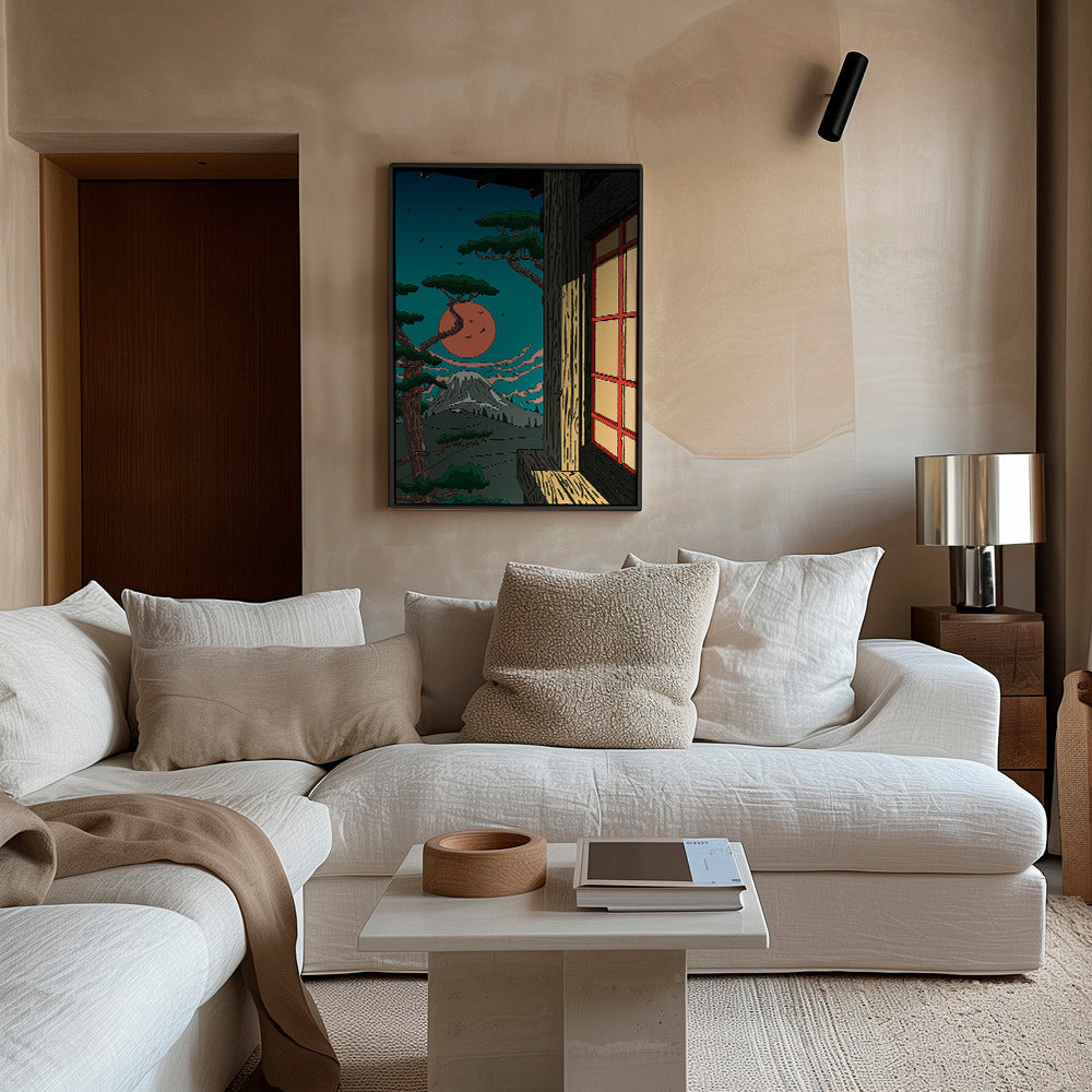 Obraz krajiny se šiškou a horou při západu slunce – Canvas1