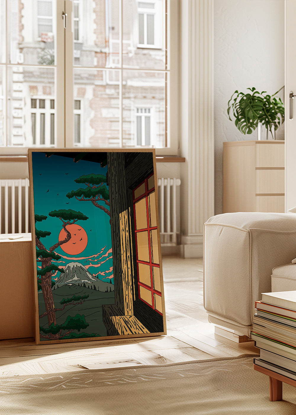 Obraz krajiny se šiškou a horou při západu slunce – Product3