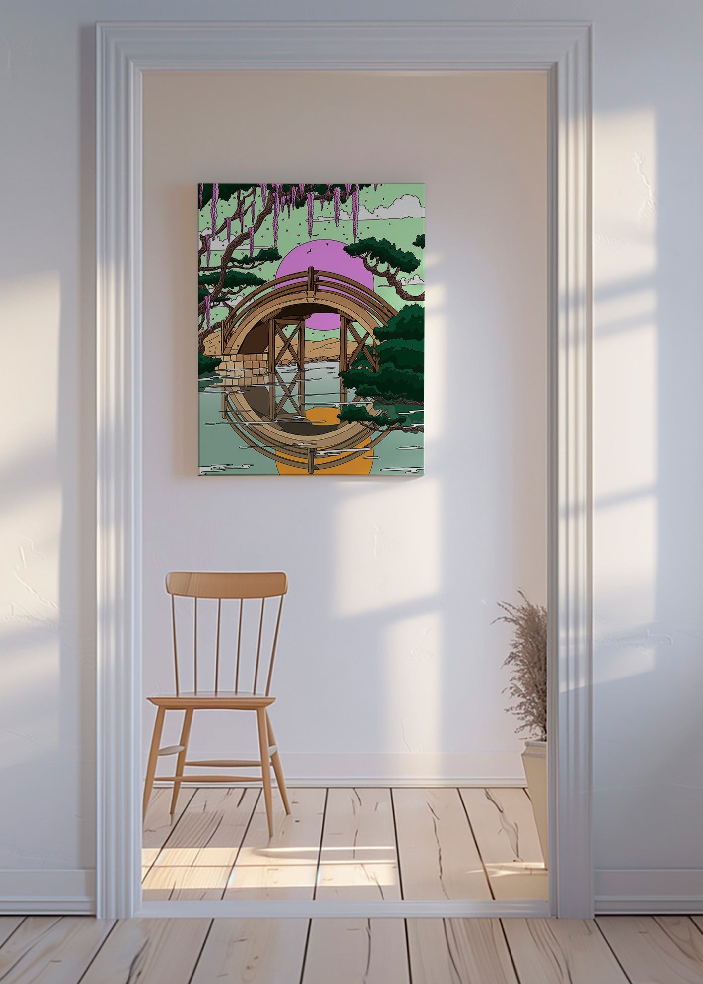 Krajinářské umění: obloukový most s odrazem – Canvas