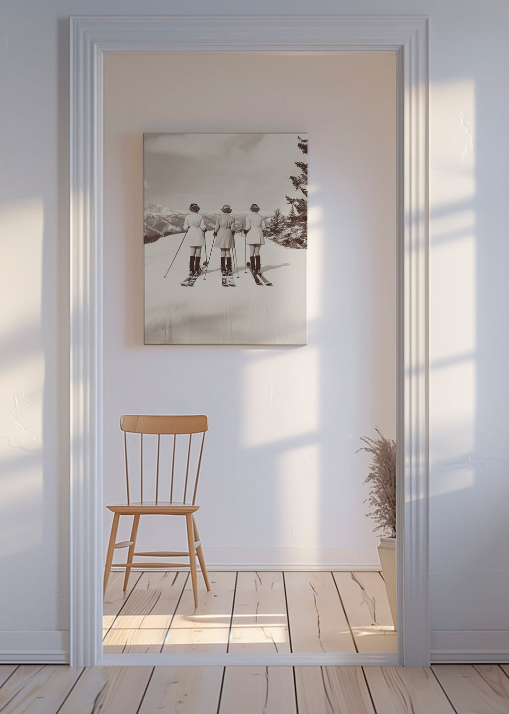 Vintage plakát: lyžařky v řadě – Canvas