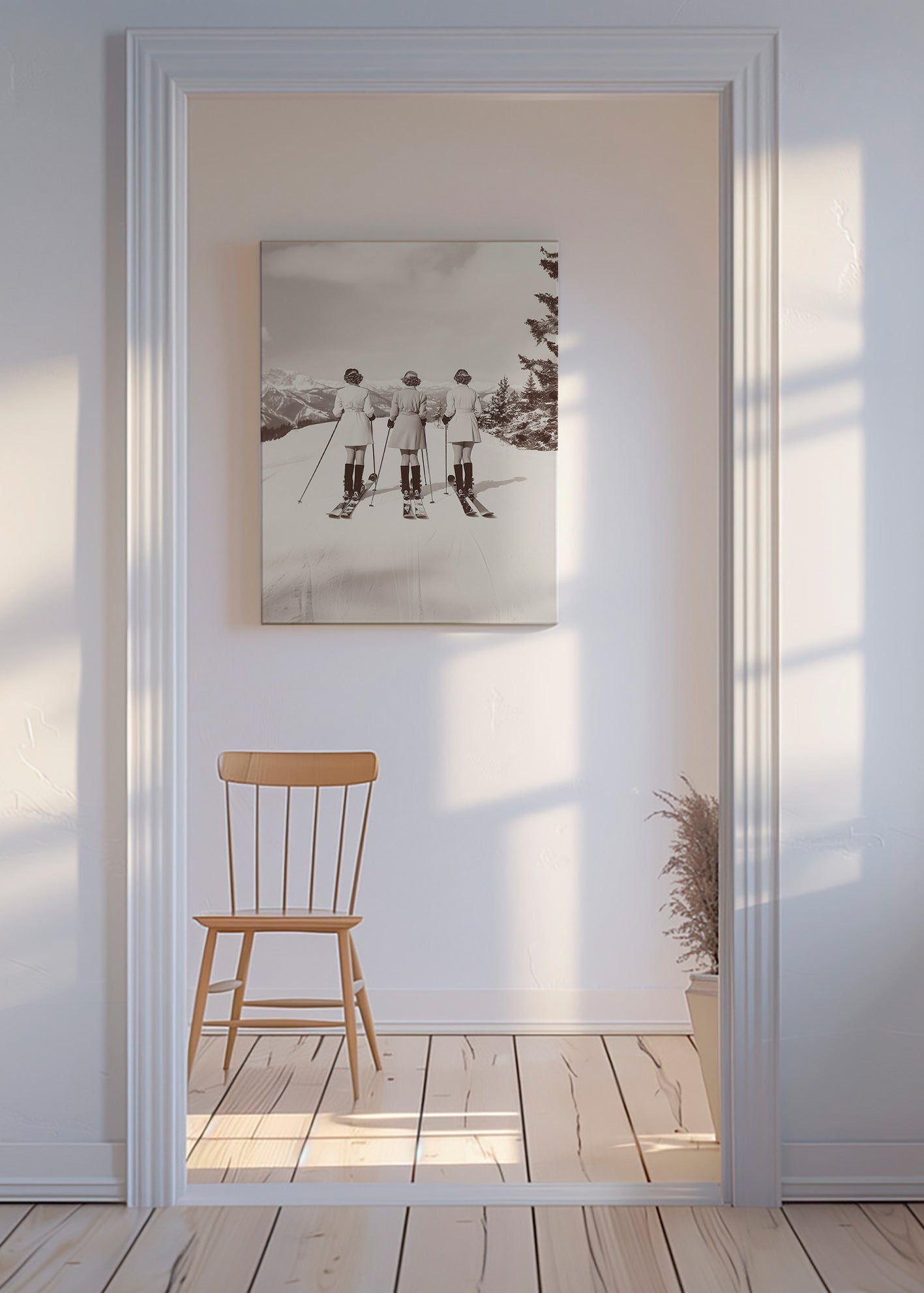Vintage plakát: lyžařky v řadě – Canvas