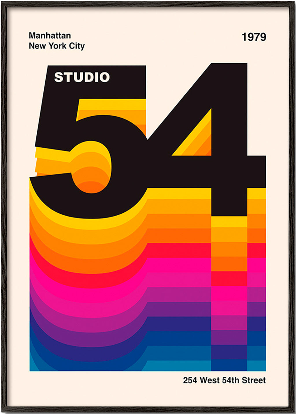 Vintage tisk Studio 54 s barevnými vlnami – Black Frame