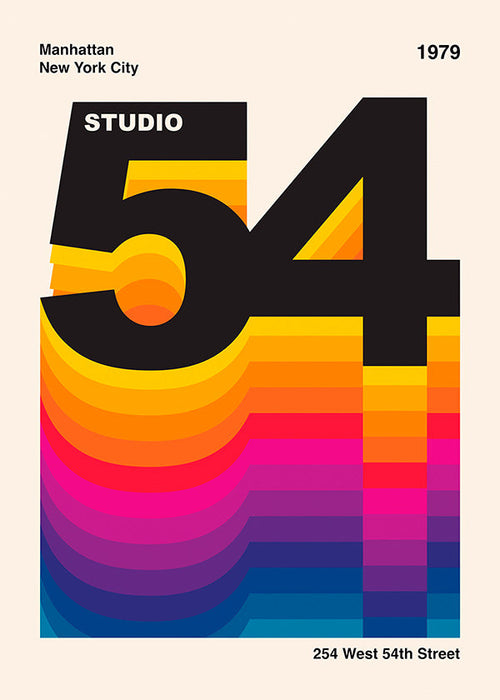 Vintage tisk Studio 54 s barevnými vlnami