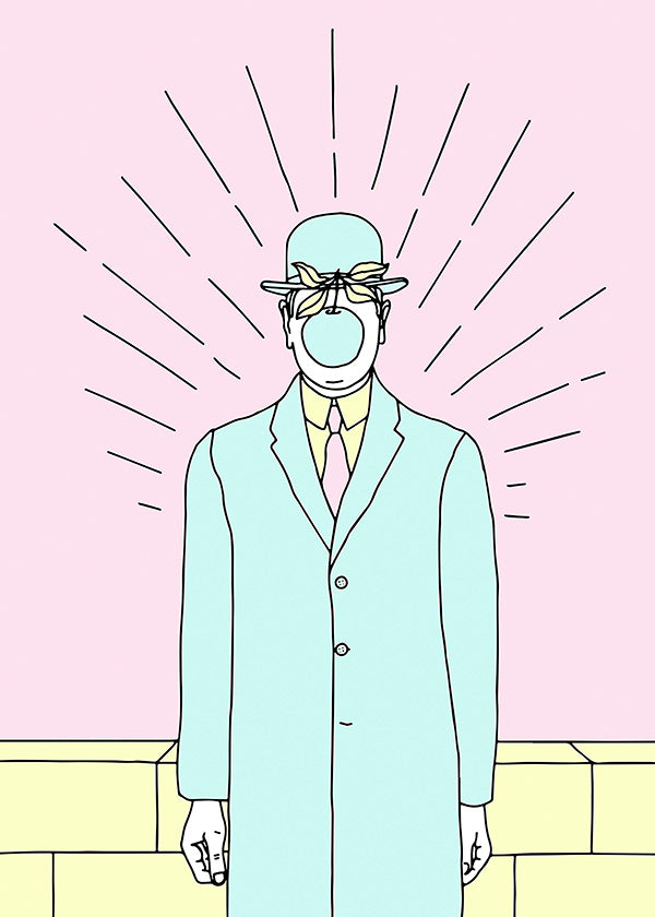 Surrealistická ilustrace muže s jablkem