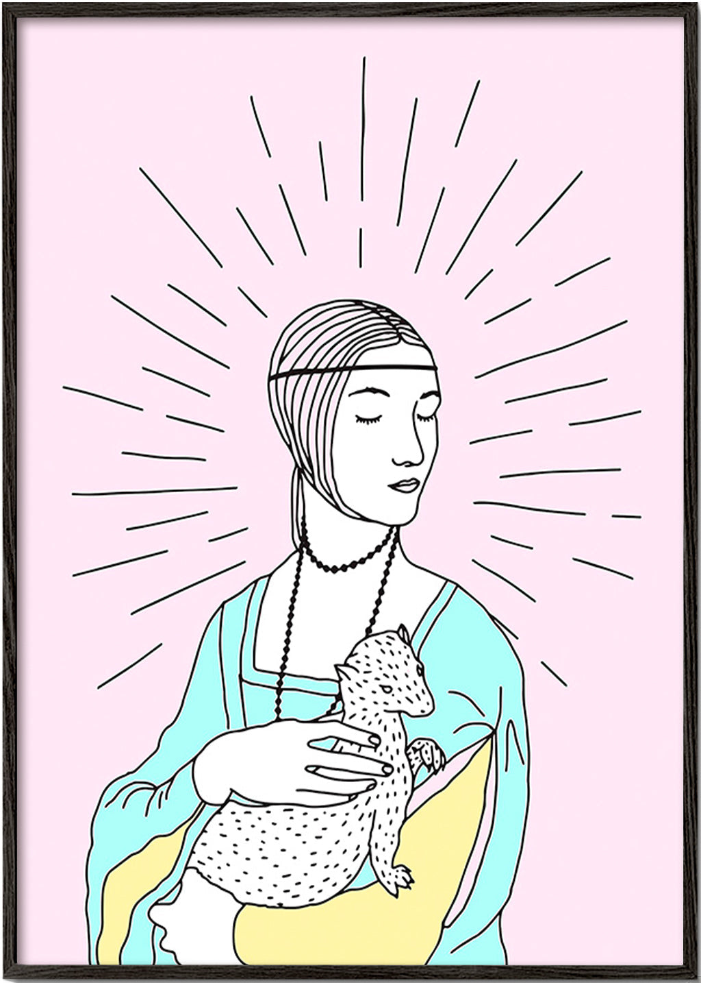 Ilustrace: dáma s hranostajem v pastelových tónech – Black Frame
