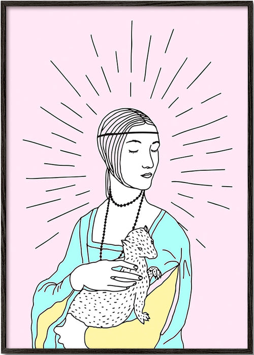 Ilustrace: dáma s hranostajem v pastelových tónech – Black Frame